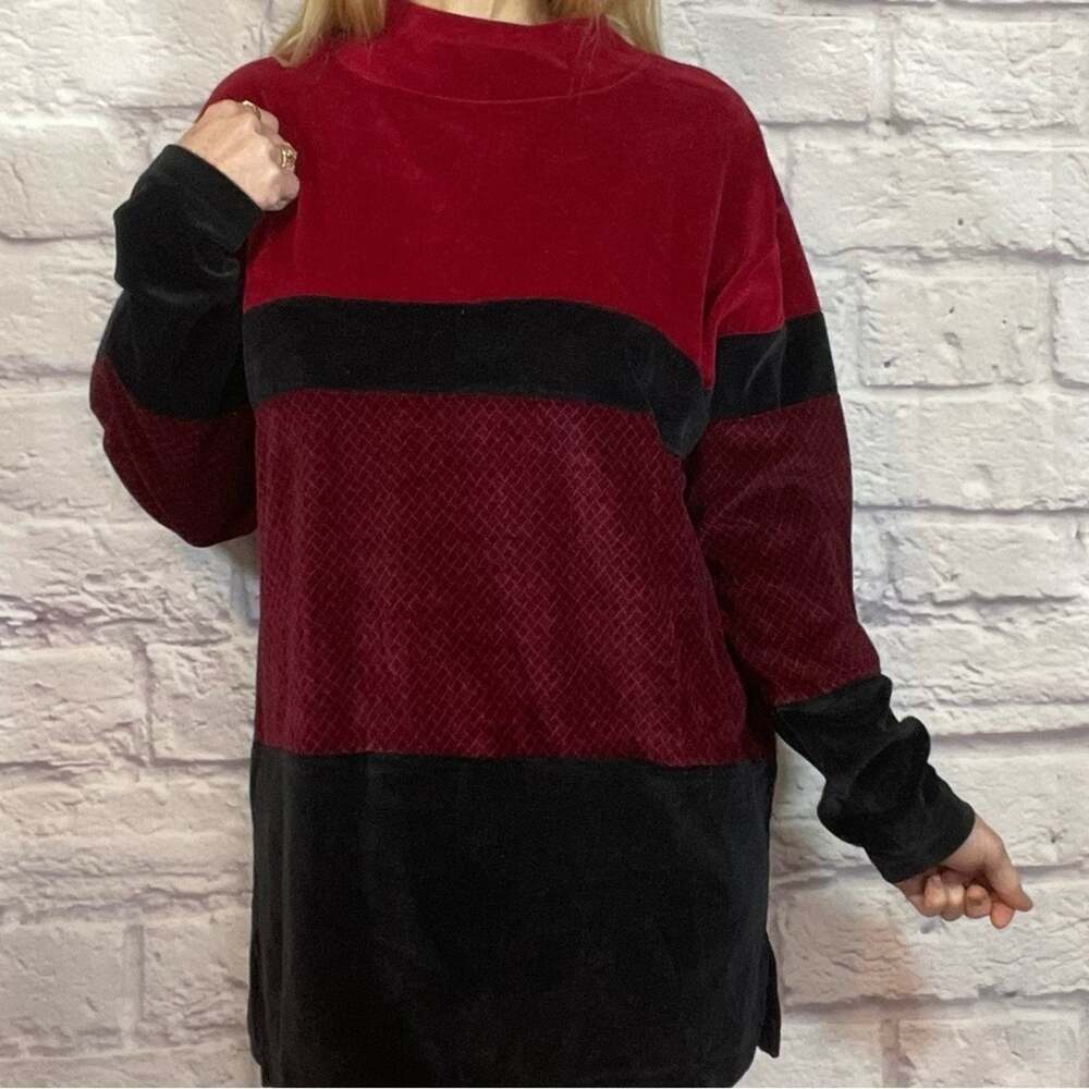 Vintage Grannycore Striped Mockneck Velour Sweatshirt Blouse - Picture 6 of 6